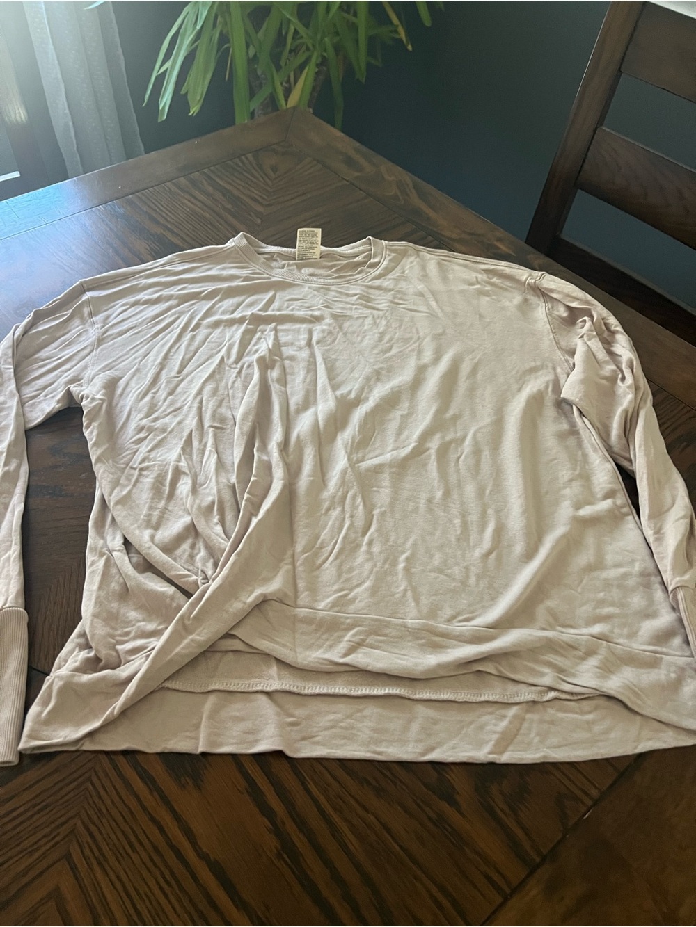 Allin Motion Crew Neck Thumbholes Cotton Blend Pullover Sweatshirt Beige M #714